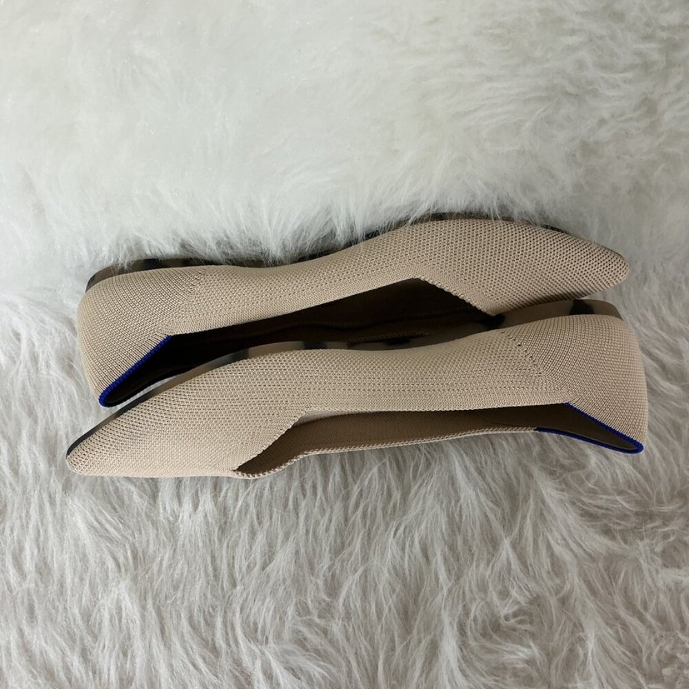 Rothy's Beige Pointed Toe Flats with Blue Trim - Picture 5 of 9